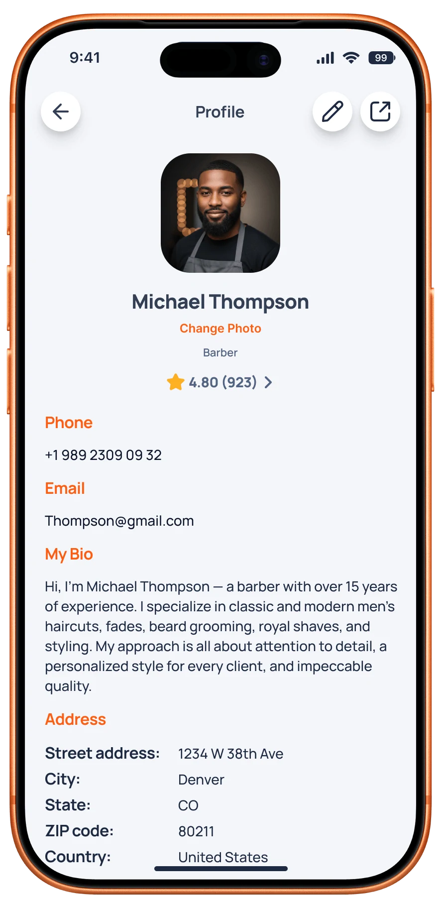 The Blookd app's professional profile screen
