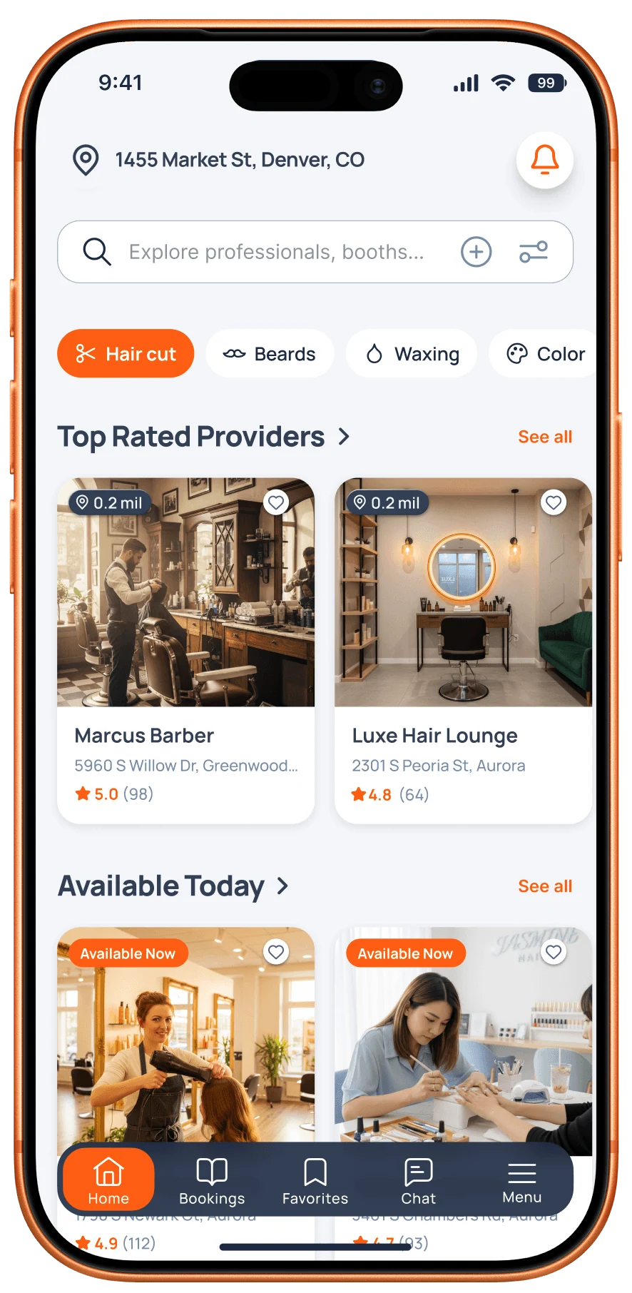 The Blookd app's discover screen