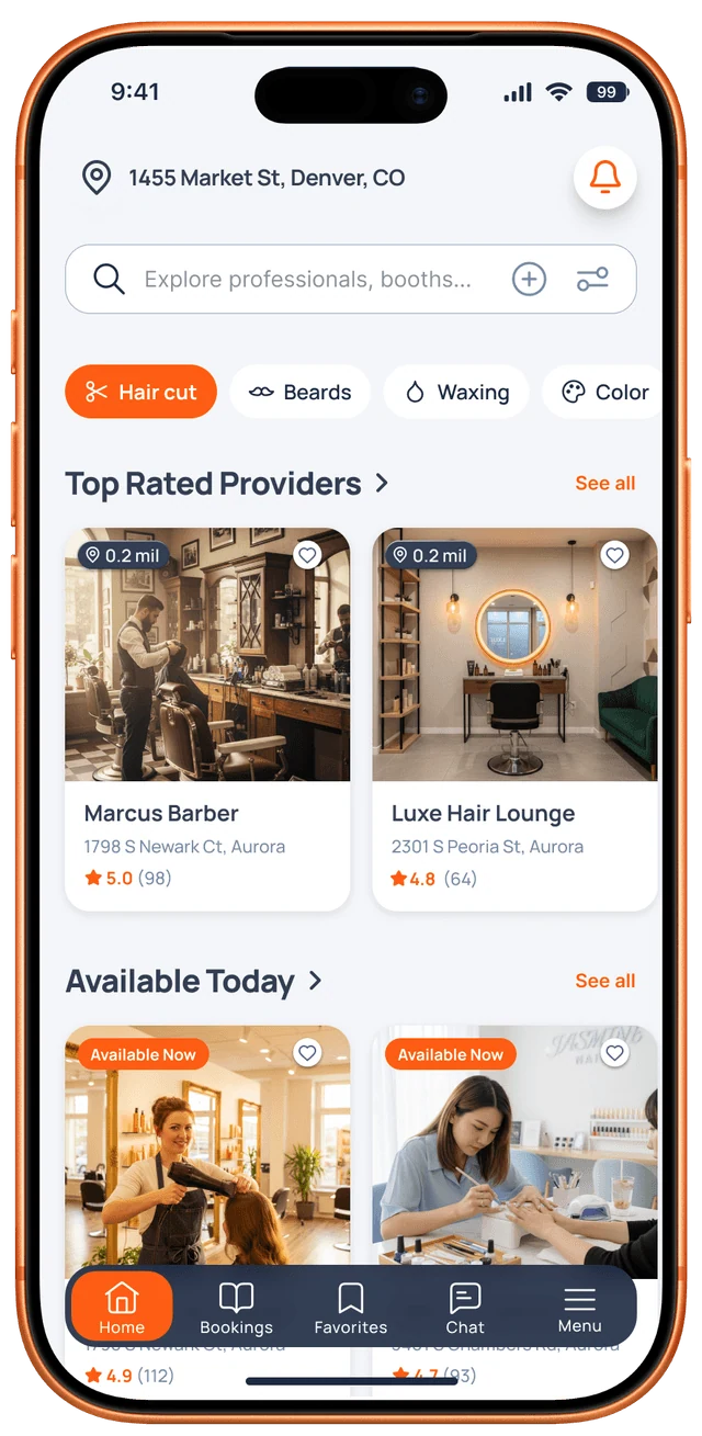 The Blookd app showing top rated providers near you