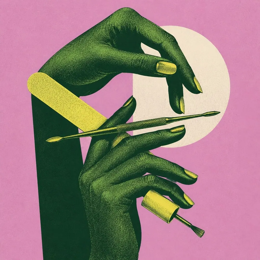 An illustration of a manicurist's hands at work